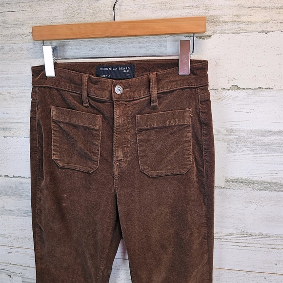 Veronica Beard Sheridan High Rise Exaggerated Flare Corduroy Pants Choc Brown 27 - Picture 7 of 13